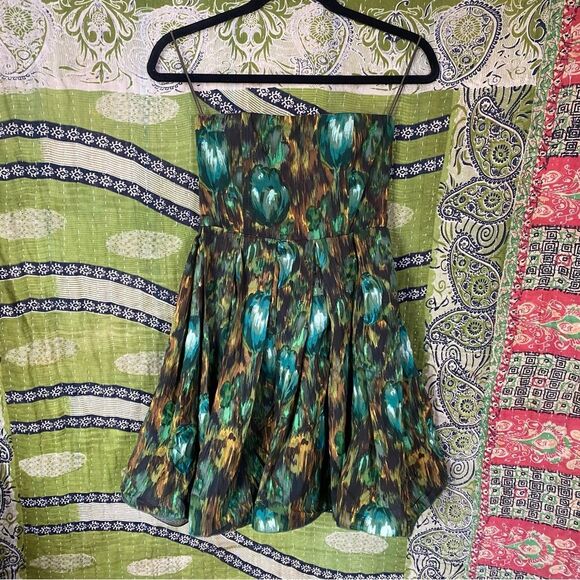 Alice + Olivia Green Watercolor Silk Strapless Mini Dress Size 4 - Picture 2 of 16